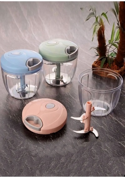 5 Bıçaklı Büyük Boy İpli El Rondosu Pratik Doğrayıcı 1000 Ml Beyaz