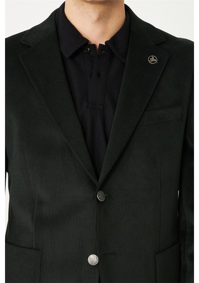 Koyu Gri Fitilli Kadife Slim Fit Blazer Ceket Füme Koyu Gri Fitilli Kadife Slim Fit Blazer Ceket Füme
