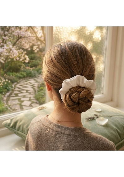 Lüks Saten Saç Tokası Saç Kırmayan İz Bırakmayan Large Scrunchie Topuz Tokası 1adet Beyaz