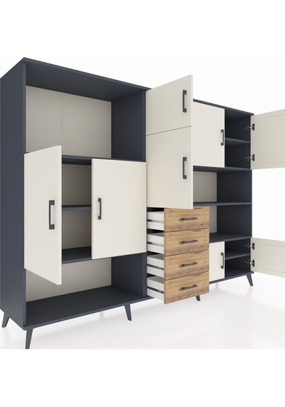Hyperion Dolap 9 Raflı 4 Çekmeceli 8 Kapaklı 220x44x163 Antrasit- Antrasit-aytaşı/çam Hyperion Dolap 9 Raflı 4 Çekmeceli 8 Kapaklı 220x44x163 Antrasit- Antrasit-aytaşı/çam