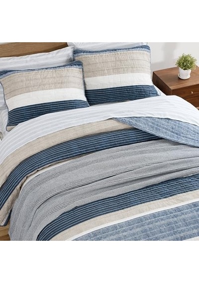 Quilt Set - 100 Reversible All Season Bedding Includes Matching Shams Blue Diğer