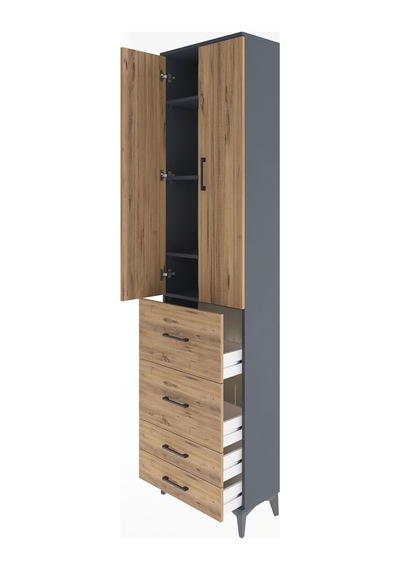 Arges Dolap Tek Raflı 4 Çekmeceli 2 Kapaklı 60x30x243 Aytaşı-çam Antrasit