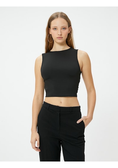 Koton Arkası Pencere Detaylı Crop Top Kolsuz Siyah 4sal30097ık