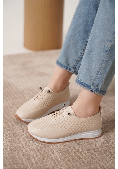 Daxtors D0155 Günlük Ortopedik Kadın Sneaker Spor Ayakkabı Bej