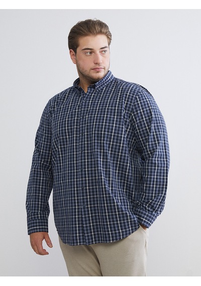 Lcwaıkıkı Classic Lacivert Regular Fit Uzun Kollu Ekose Poplin Erkek Gömlek
