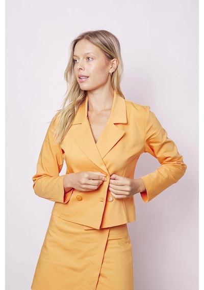Kadın Yakalı Flato Cepli Uzun Kol Kruvaze Anvelop Hafif Likralı Kumaş Blazer Ceket-mango Mango