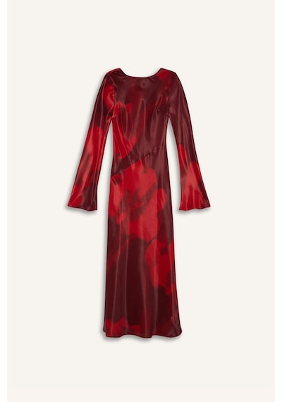 DeFacto Bisiklet Yaka Batik Saten Uzun Kollu Maxi Abiye Elbise E7451AX25SPRD211