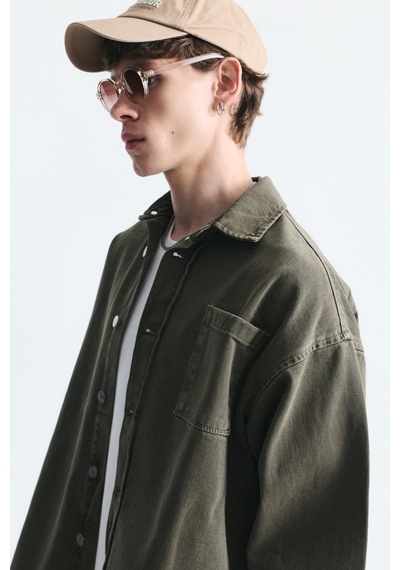 Vamos Oversize Denim Gömlek Haki