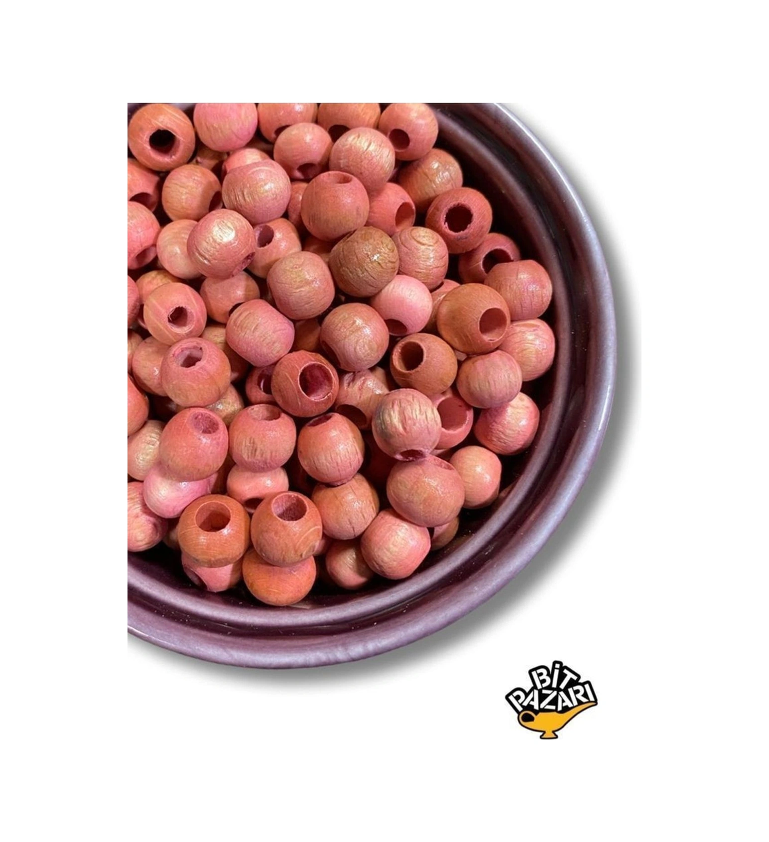 100 Adet - 10 Mm Pembe Ahşap Boncuk