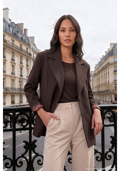 Lela Kruvaze Yaka Desenli Astar Detaylı Blazer Ceket Kadın Ceket 6523001 Kahve