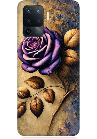 Oppo Reno 5 Lite Uyumlu Kuru Yaprakta Mor Gül Desenli Silikon Kılıf Çok Renkli