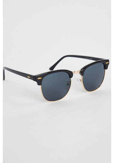 Unisex Siyah Oval Çerçeveli Gold Detaylı Uv 400 Korumalı Güneş Gözlüğü-34877 Çok Renkli