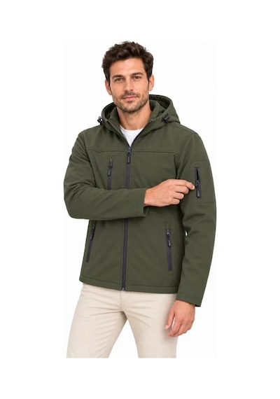 Rkm Ticaret Erkek Su Geçirmez Softshell İçi Polar Astarlı Çıkarılabilir Kapüşonlu 4 Cepli Mont Ceket - Haki
