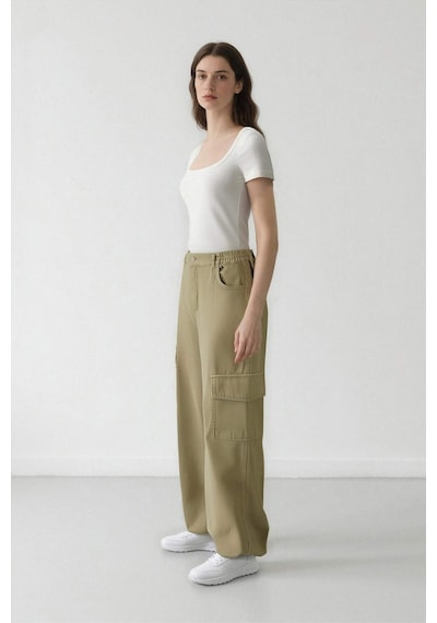 DeFacto Coool Jogger Pantolon Gabardin Kumaş Normal Bel Basic Düz Kargo Cepli B0454AX24SPKH461