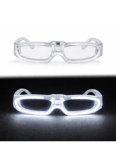 Beyaz Led Işıklı Parti Gözlüğü 3 Modlu Glow - Gece Eğlence Gözlüğü
