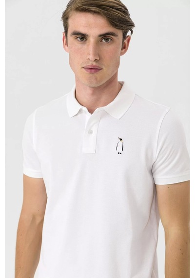 Farm Animals Polo Yaka Penguen Nakış Detaylı Erkek T-shirt Beyaz
