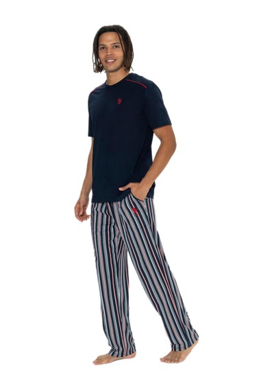 U.s. Polo Assn. 18905 Erkek Bisiklet Yaka Kısa Kol Şortlu 3'lü Pijama Takım Lacıvert