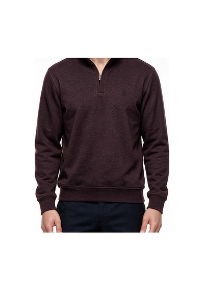 Legato Erkek Dik Yaka Yarım Fermuarlı Pamuk Karışımlı Uzun Kollu Sweatshirt Bordo
