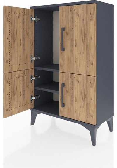 Arges Komodin 2 Raflı 4 Kapaklı 60x30x96 Antrasit-çam Antrasit