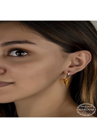 Swarovski Crystal Taşlı Gümüş Sarı Taşlı Üçgen Sallantılı Kadın Küpe Diğer