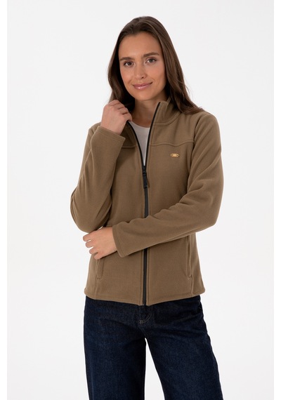 U.S. Polo Assn. Kadın Haki Fermuarlı Dik Yaka Polar Sweatshirt 50316729-VR027