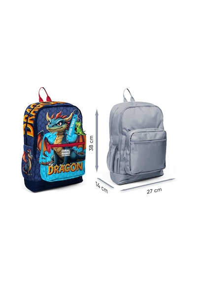 Coral High Erkek Çocuk Mavi Sarı Dragon Desenli İlkokul Sırt Çantası Dört Bölme 33213 Siyah - Turkuaz
