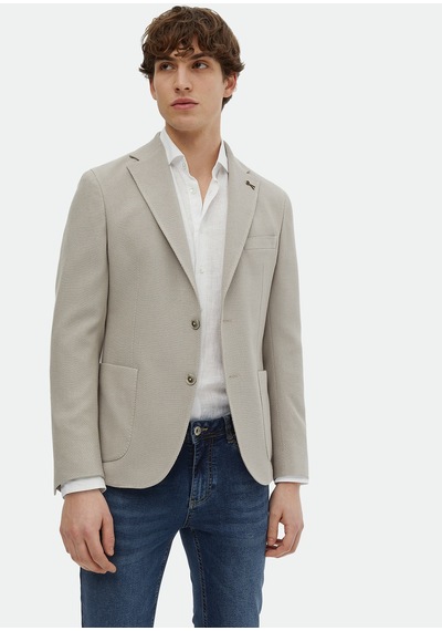 Ramsey Bej Desenli Shirt Shoulder Slim Fit Pamuk Karışımlı Ceket