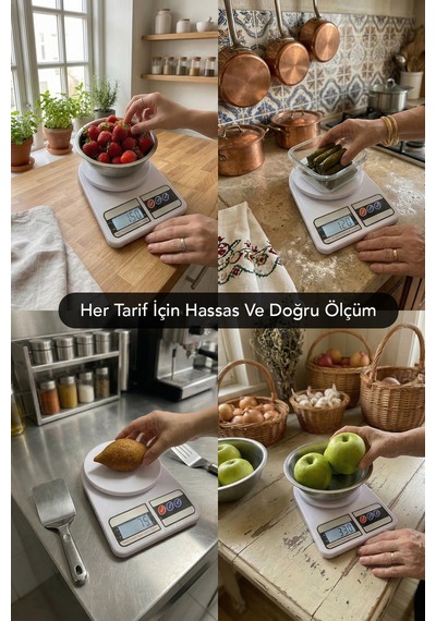 Hassas Mutfak Tartısı - 10kg Mutfak Terazisi Hassas Ölçüm Lcd Diijital Ekran Pil Hediyeli Beyaz