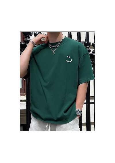 Medinenur Gülen Yüz Baskı Unisex T-shirt Yeşil