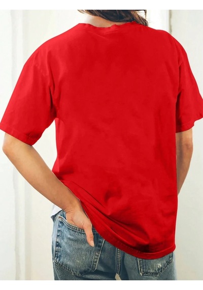 Mama Kalp T-shirt - Kırmızı Baskılı Oversize Bisiklet Yaka Kısa Kol Tişört Kırmızı