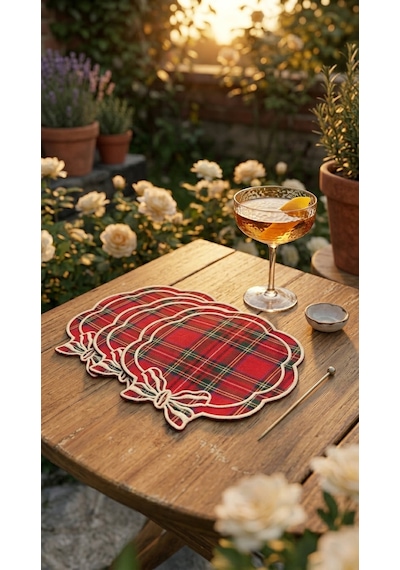 Tartan Rouge Bow Kokteyl Peçetesi