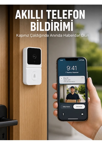 Beyaz Wi -fi Akıllı Görüntülü Kapı Zili Hd Kamera , Gece Görüşü Ve Telefon Bildirimli Kablosuz Kapı Zili