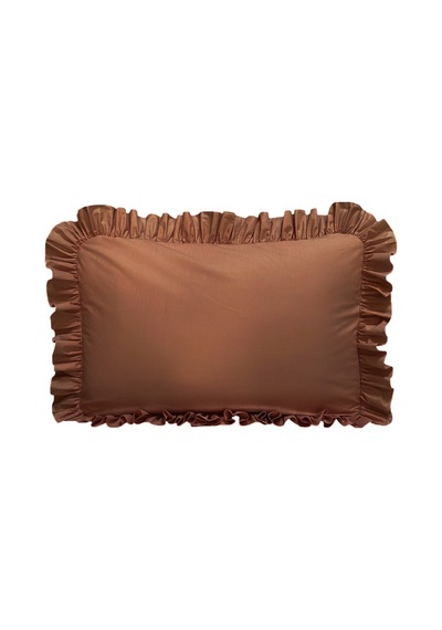 Fırfırlı Yastık Kılıfı Tek Kişilik 50x70 Cm 1 Adet %100 Doğal Pamuk 18 Farklı Renk Seçeneği Kahverengi