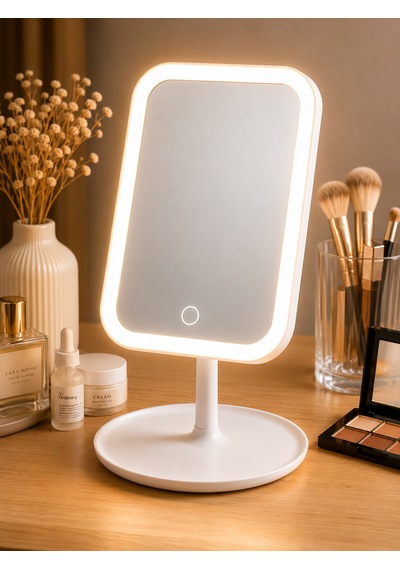 Led Işıklı Makyaj Aynası Dokunmatik Masaüstü Kozmetik Aynası Beyaz