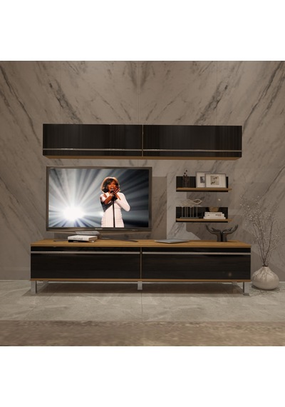Decoraktiv Eko 5 Mdf Std Krom Ayaklı Tv Ünitesi Tv Sehpası Pera - Siyah
