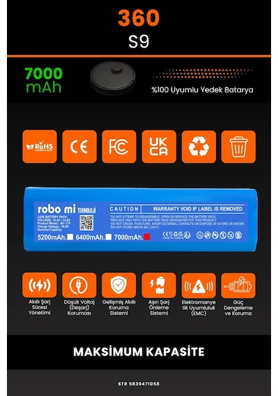 360 S9 7000mAh Robot Süpürge Bataryası