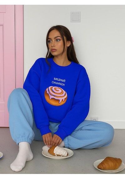 Benroma 3 İplik Penye Pasta Baskılı Unisex Sweatshırt Çok Renkli