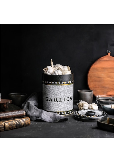 Mosaic Garlics Desenli Yuvarlak Metal Sarımsaklık, 14 X 18 Cm, 2.5 Lt