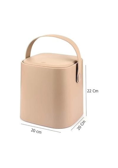 Tutma Saplı İç Kovalı Tezgah Üstü Mutfak Çöp Kovası, 4 Litre, Kilitli Kapak, Click Kapak, 20x20x22 Cm, Krem Diğer