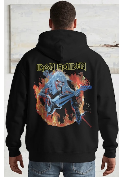 Sevbano Iron Maiden Rock Metal Müzik Grubu Sırt Baskılı Unisex Oversize P Siyah