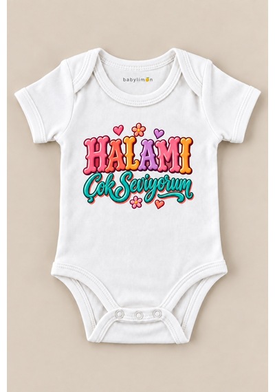 Babylimon Halamı Çok Seviyorum Beyaz Kısa Kollu Çıtçıtlı Bebek Zıbını Beyaz - 930083766 Beyaz