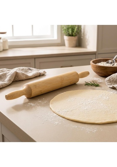 Bambu Merdane, Doğal Bambu Hamur Açma Merdanesi, Sabit Ve Döner Mekanizmalı Varyasyon Seçenekli Ahşap Mutfak Merdanesi, Börek Pizza Kurabiye Pasta Hamuru Açma İçin