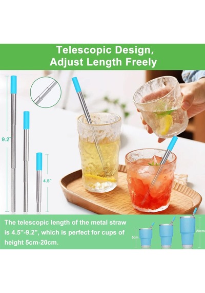 4'lü Tekrar Kullanılabilir Pipet Seti, Paslanmaz Çelik Pipet, Metal Pipet, Metal Kasalı, Anahtarlık, Temizleme Fır Diğer