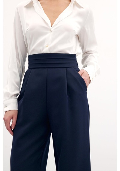 Sateen Bel Detaylı Cepli Pantolon - Lacivert-133701 Lacivert