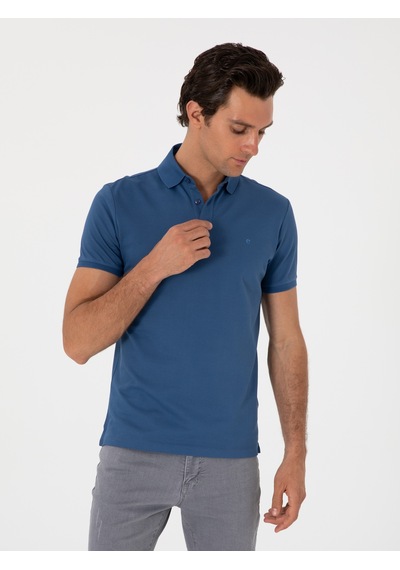 İndigo Slim Fit %100 Pamuk Polo Yaka T-shirt Mavi