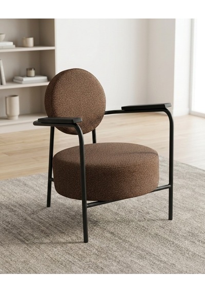 Venüs Tekli Koltuk Soft Kumaş Ofis Bekleme Koltuğu Berjer Metal Siyah Renk İskeletli - Kahverengi