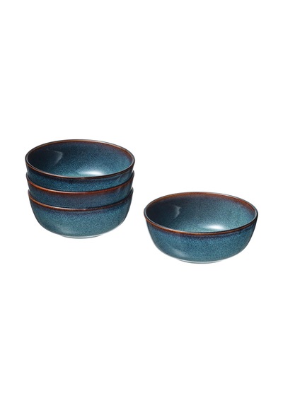 4 Lü Kase Seti Mavi Renk 14 Cm Meridyendukkan Stoneware, Renkli Sır