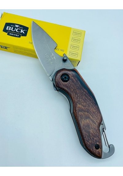 Buck Marka Ahşap Kasa Küçükboy Mini Kamp Çakı //15cm-x48 Gri - Kahverengi