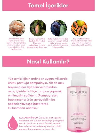 Missha A'PIEU Aqua Nature Rose Dewdrop Brightening Toner Aydınlatıcı ve Nemlendirici Tonik 500 ML