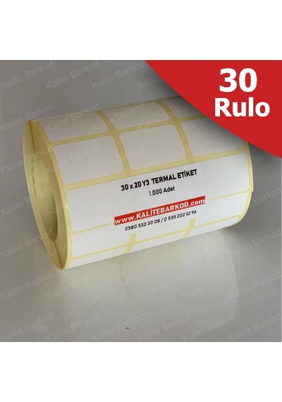 30X20 Yanyana 3'Lü Termal Etiket 30 Rulo Barkod Etiket